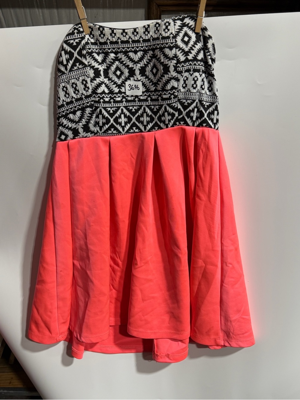 #3646-Rue21 Strapless Black & Coral Dress with Patterned Bodice